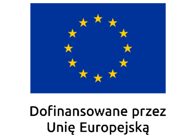 Flaga Unii Europejskiej z podpisem dofinansowane przez Unię Europejską