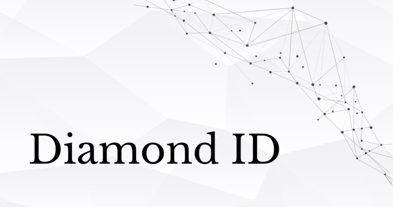 grafika z logiem diamond id oraz złączonymi ze sobą cząsteczkami na jasnym tle